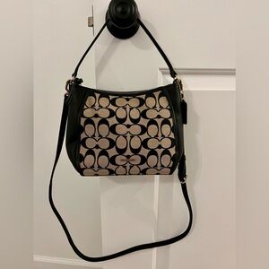 Coach jacquard and saffiano leather crossbody bag